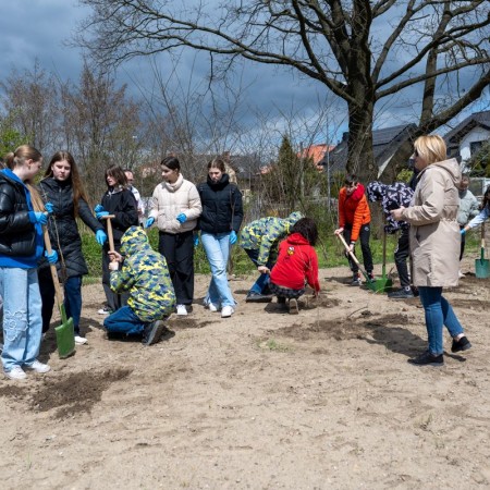 uczniowie szkoły podstawowej numer 10 sadzą drzewa przy ulicy Proboszczewice