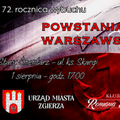 Plakat zapraszający do wzięcia udziału w obchodach 72 rocznicy wybuchu Powstania Warszawskiego.